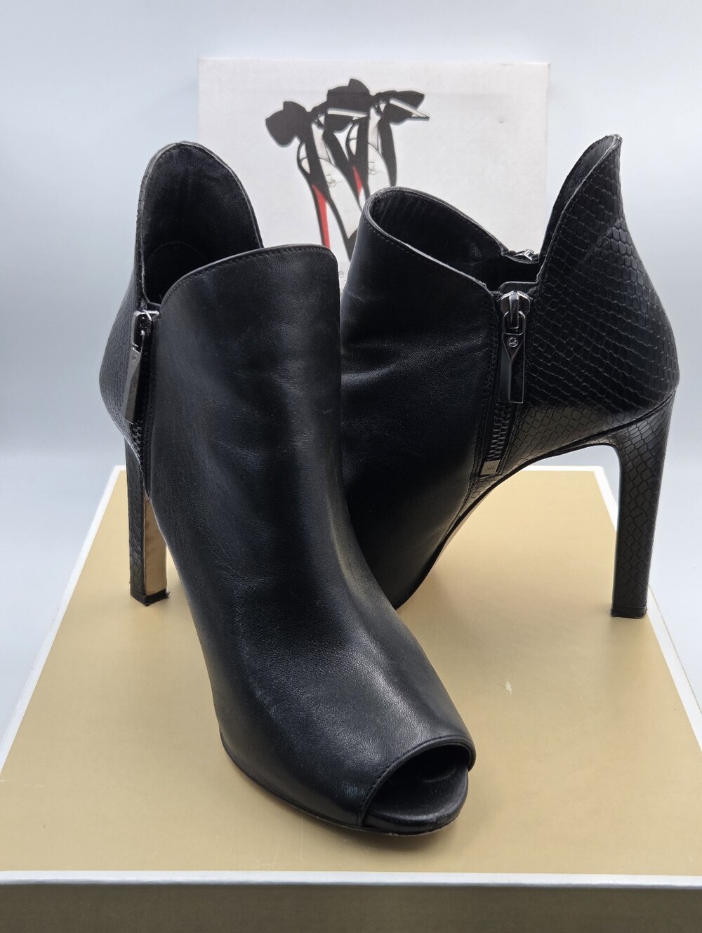 Michael Michael Kors Alane Open Toe Booties in Black Leather